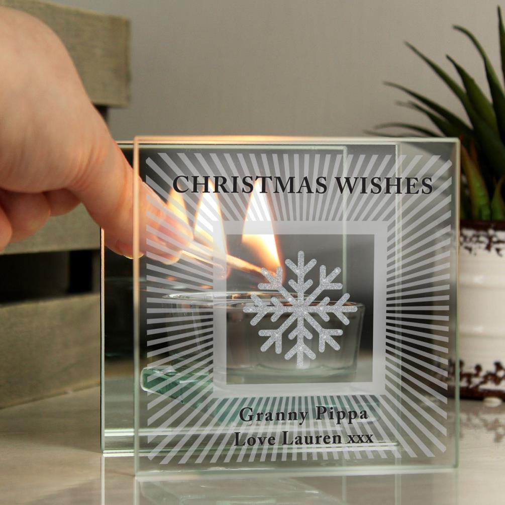 Personalised Snowflake Silver Glitter Tea Light Holder Extra Image 1